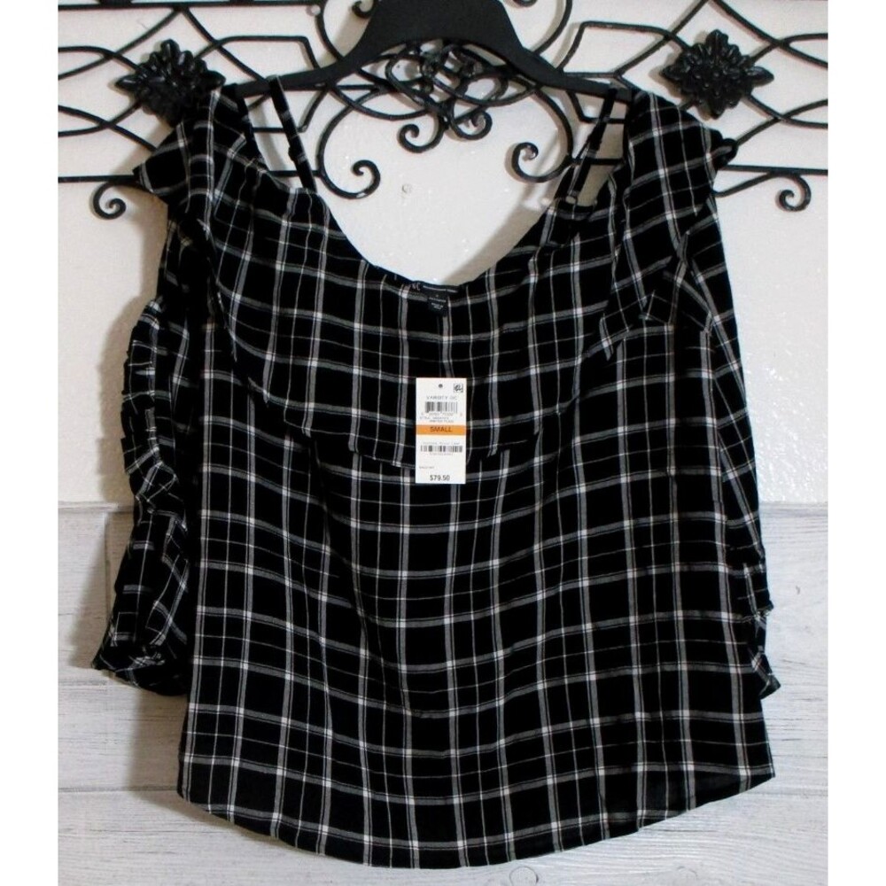 I.N.C International Concepts Women's Top Size S Long Sleeve Black Plaid